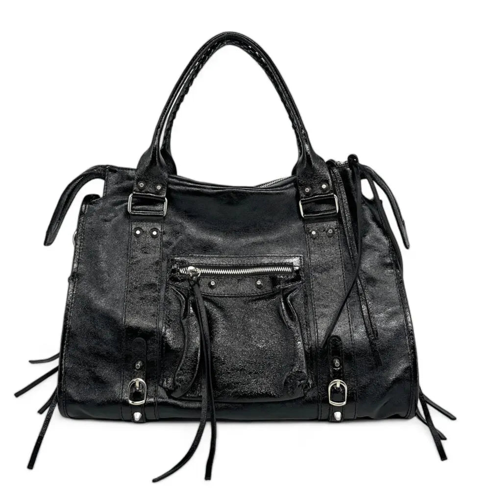 Sac à main en cuir métallisé Noir silver SANDSTORM E.L. SIROCCO Noir irisé