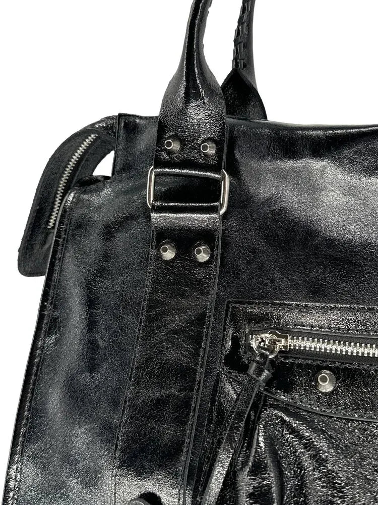 Sac à main en cuir métallisé Noir silver SANDSTORM E.L. SIROCCO Noir irisé