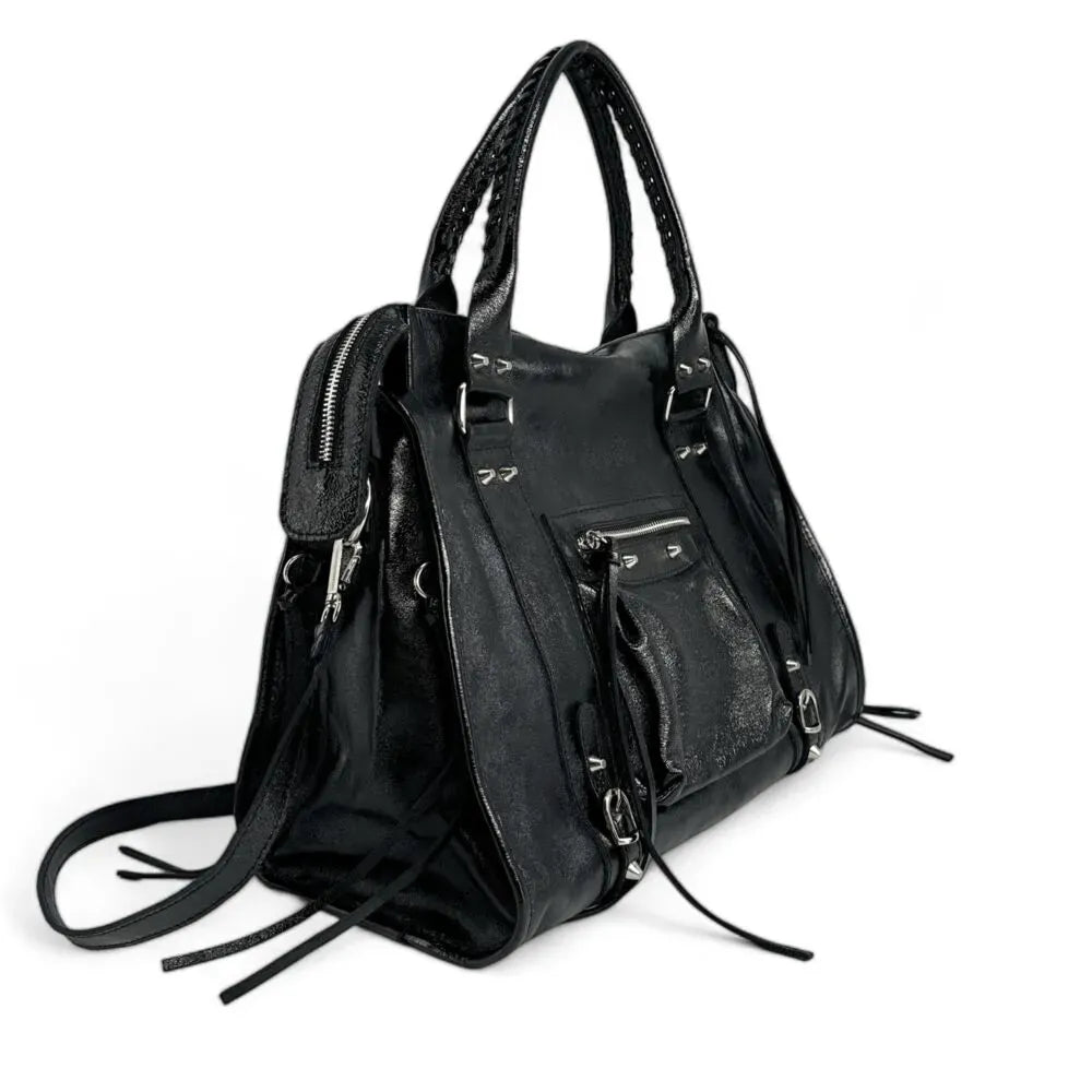 Sac à main en cuir métallisé Noir silver SANDSTORM E.L. SIROCCO Noir irisé
