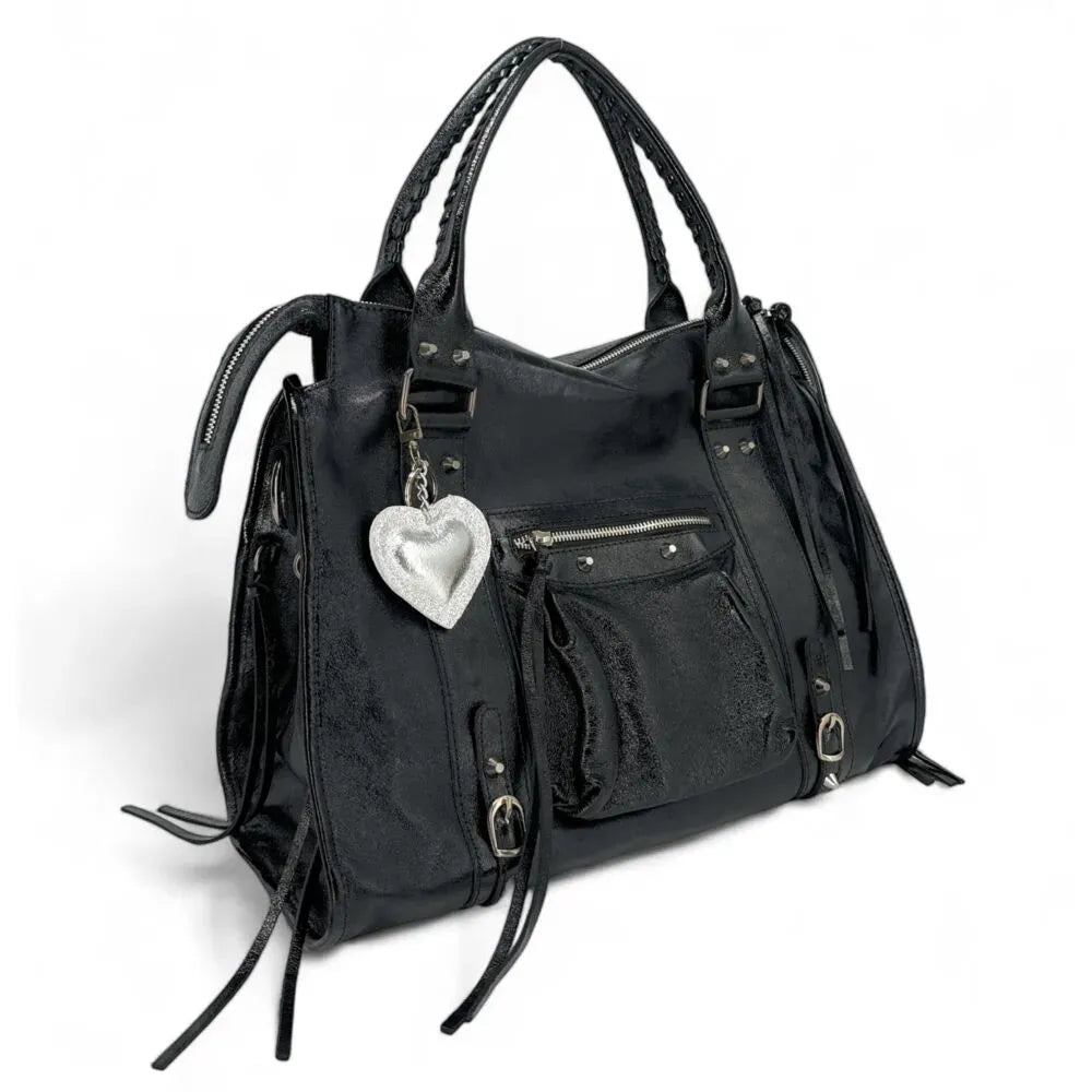 Sac à main en cuir métallisé Noir silver SANDSTORM E.L. SIROCCO Noir irisé