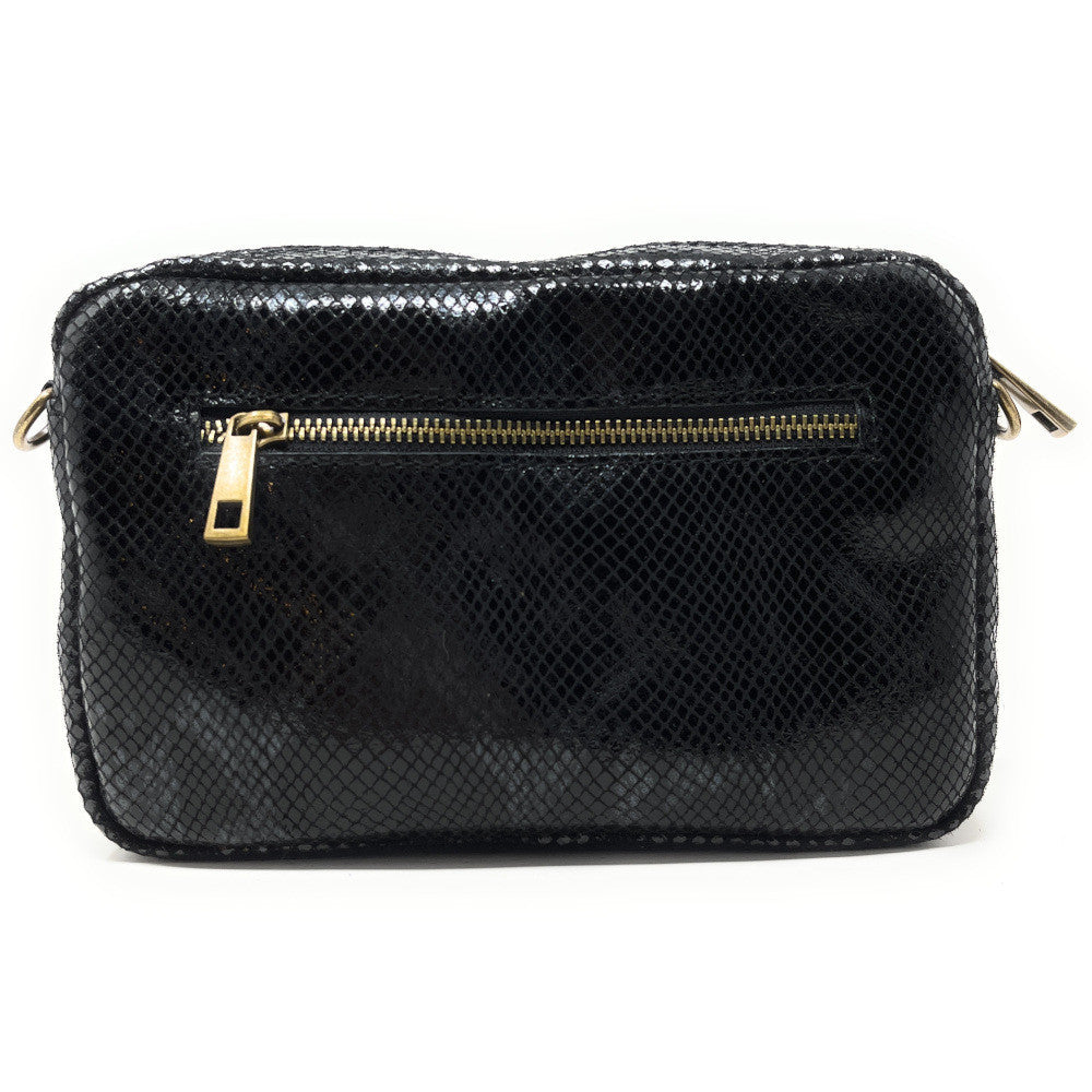 Sac à main trotteur en cuir embossé verni OURASI Noir