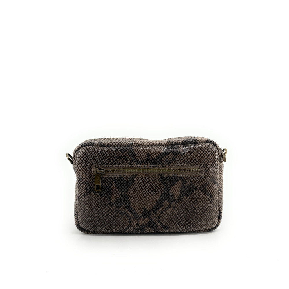 Sac à main trotteur en cuir embossé verni OURASI Taupe