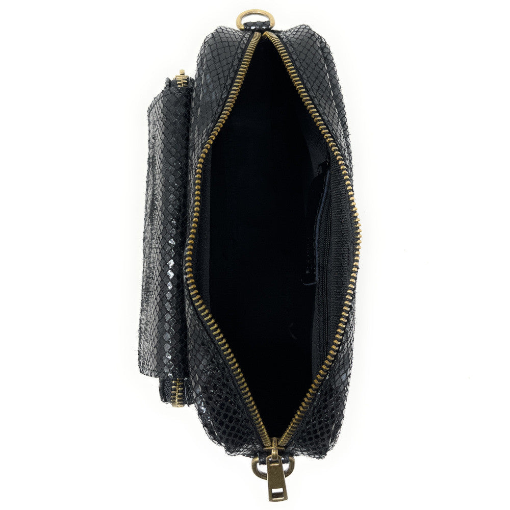 Sac à main trotteur en cuir embossé verni OURASI Noir