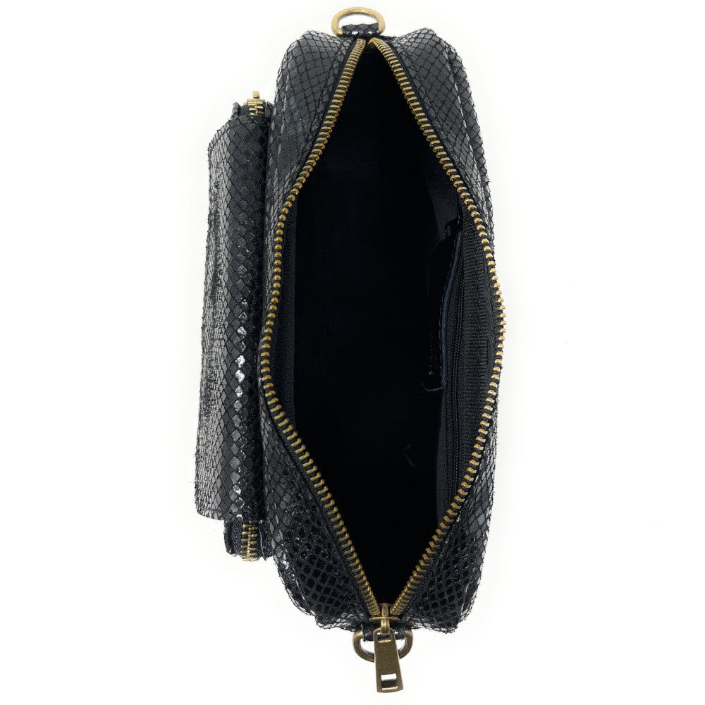 Sac à main trotteur en cuir embossé verni OURASI Kaki