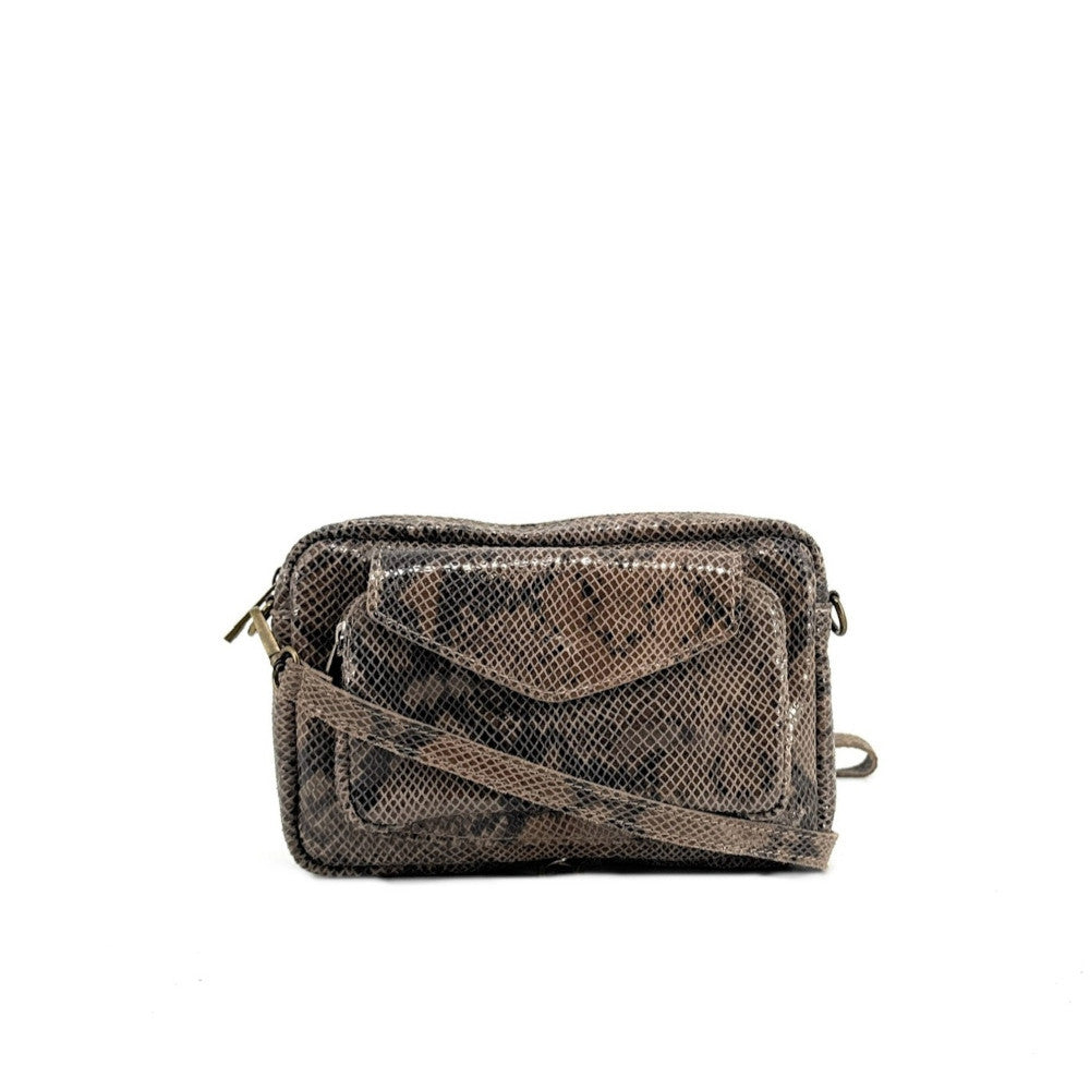 Sac à main trotteur en cuir embossé verni OURASI Taupe