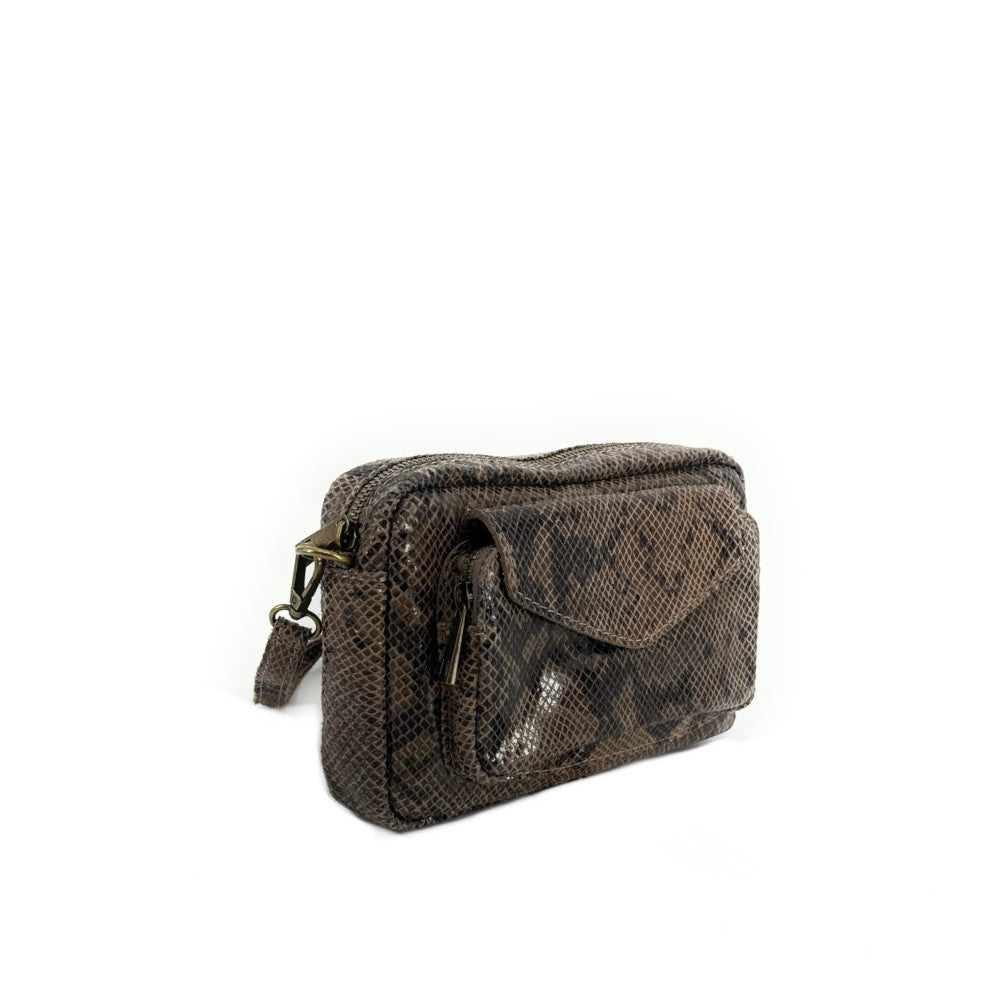 Sac à main trotteur en cuir embossé verni OURASI Taupe