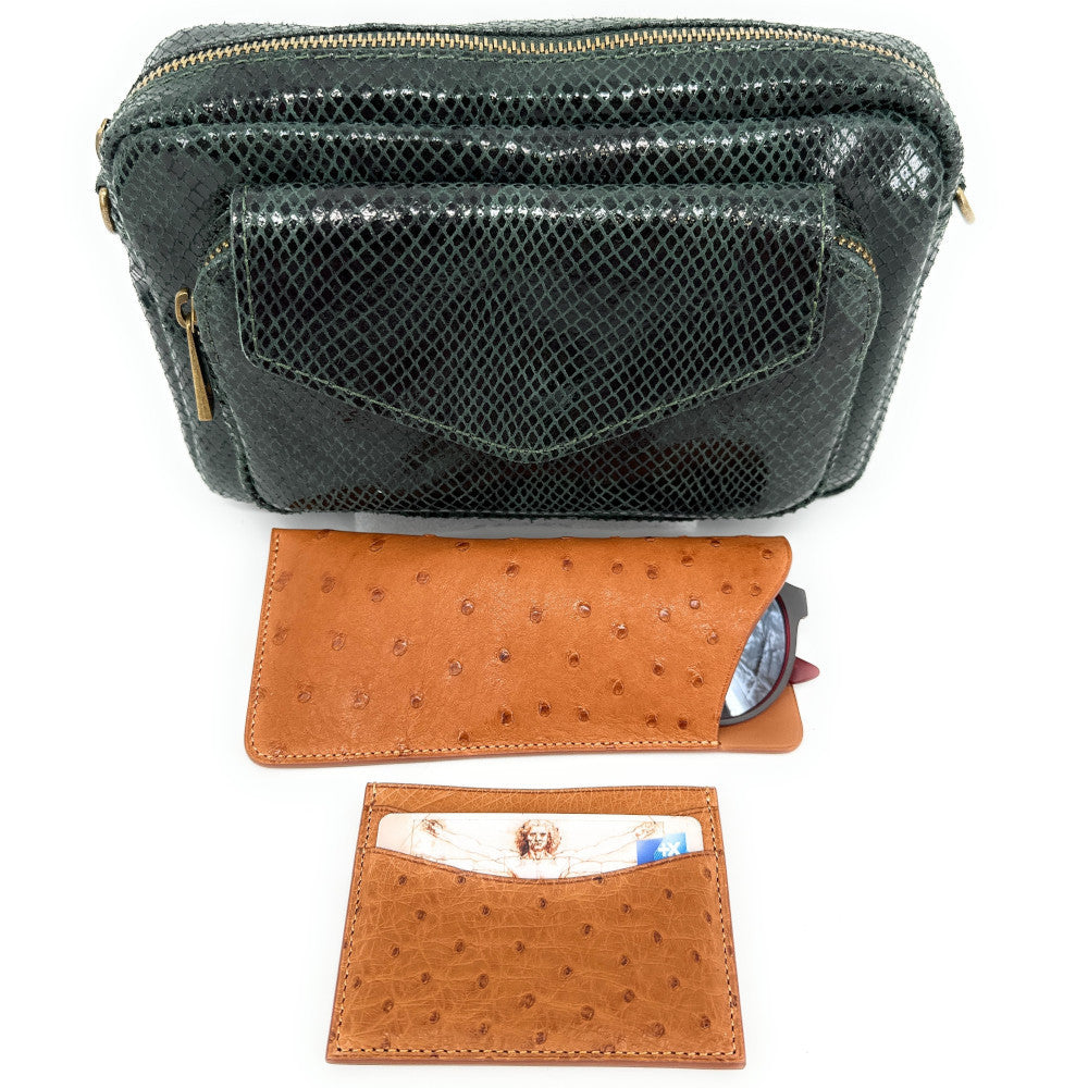 Sac à main trotteur en cuir embossé verni OURASI Vert forêt