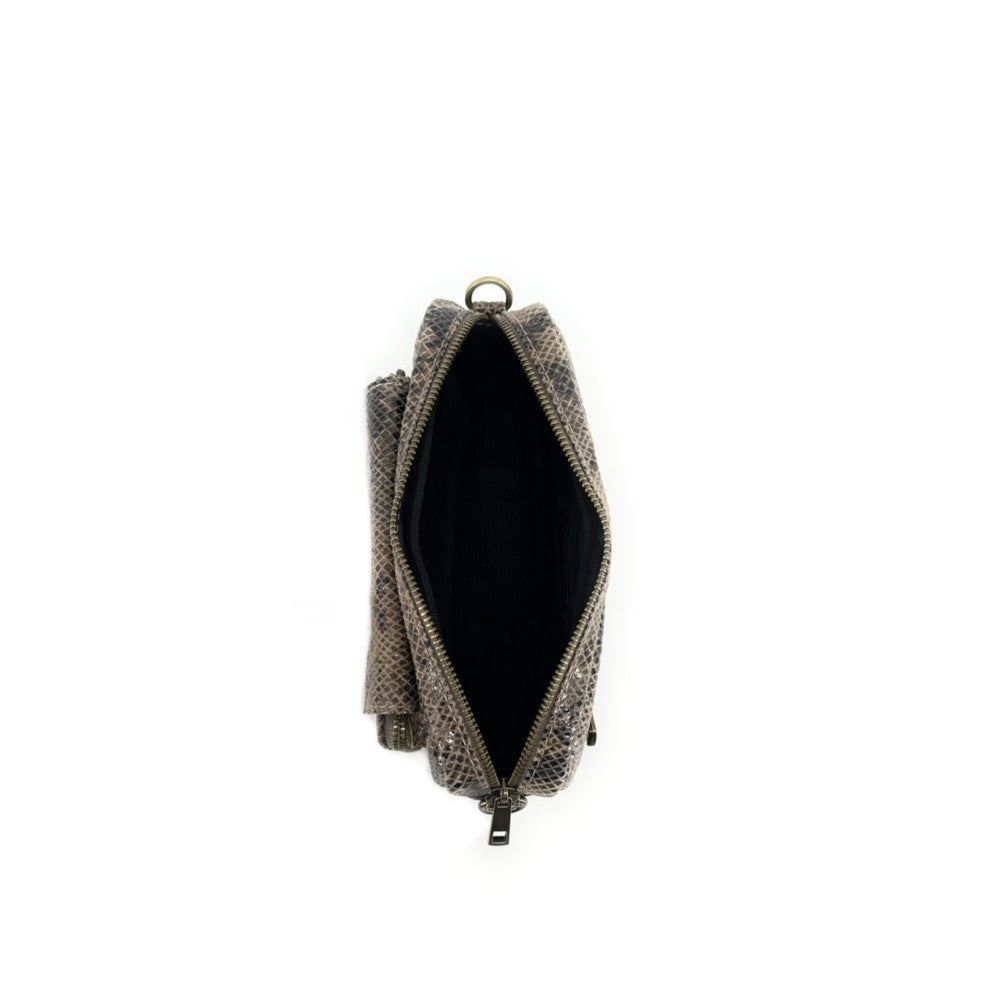 Sac à main trotteur en cuir embossé verni OURASI Taupe
