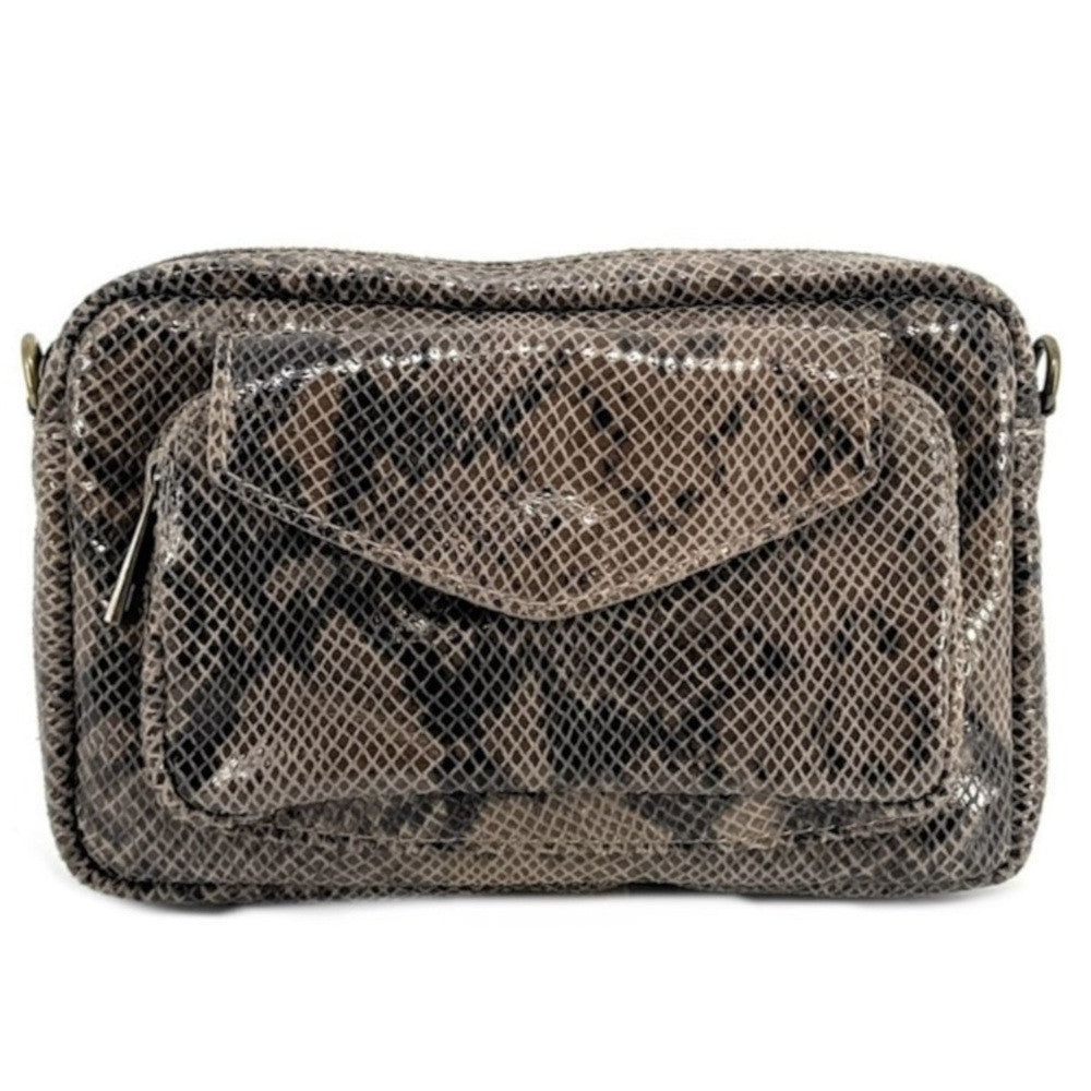 Sac à main trotteur en cuir embossé verni OURASI Moka