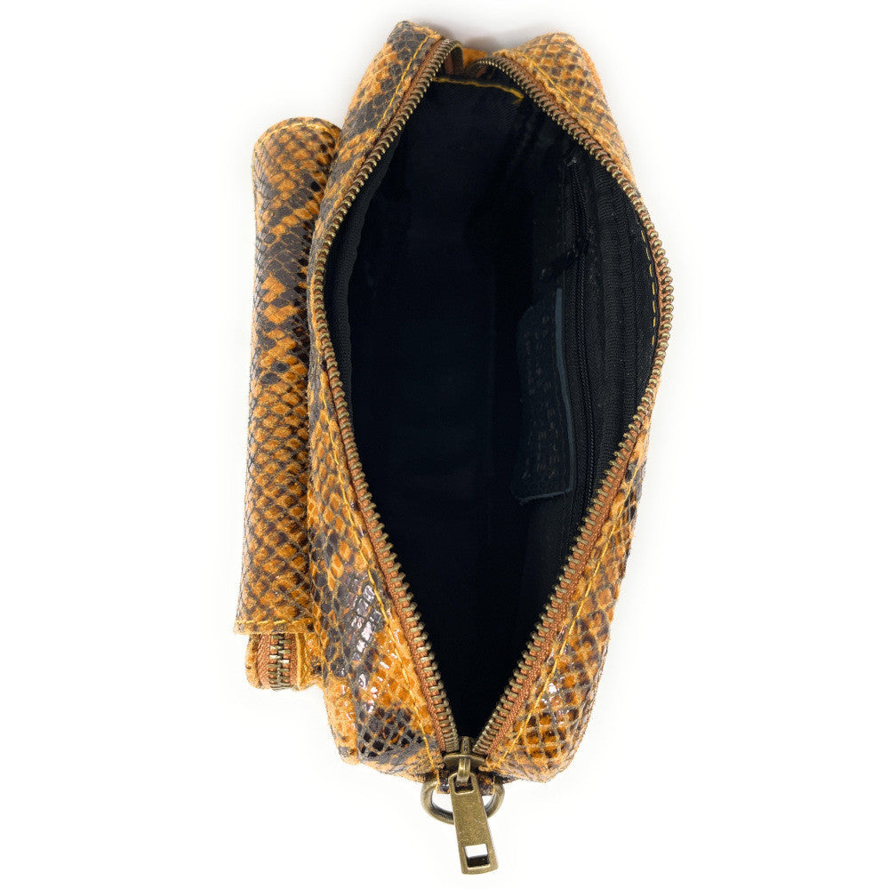 Sac à main trotteur en cuir embossé verni OURASI Serpent orange