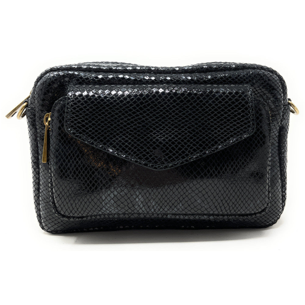 Sac à main trotteur en cuir embossé verni OURASI Noir