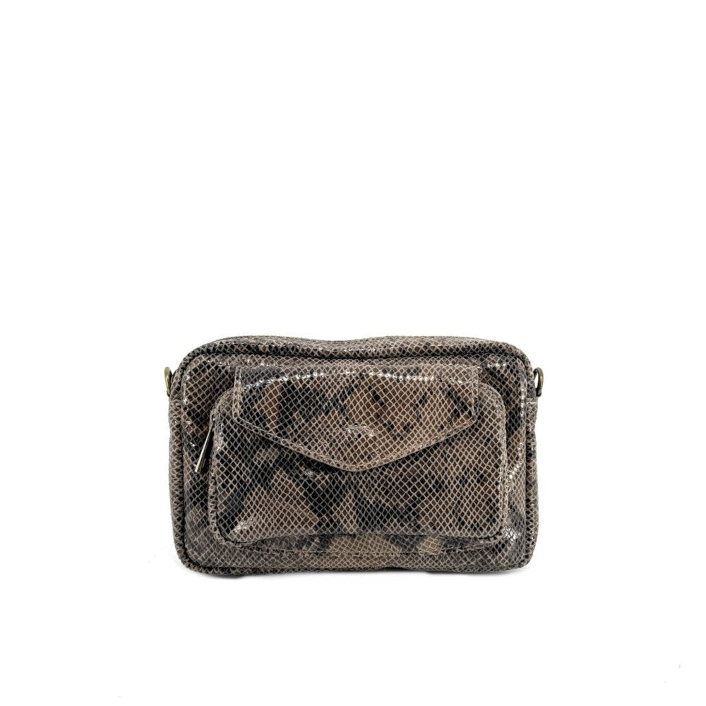 Sac à main trotteur en cuir embossé verni OURASI Taupe