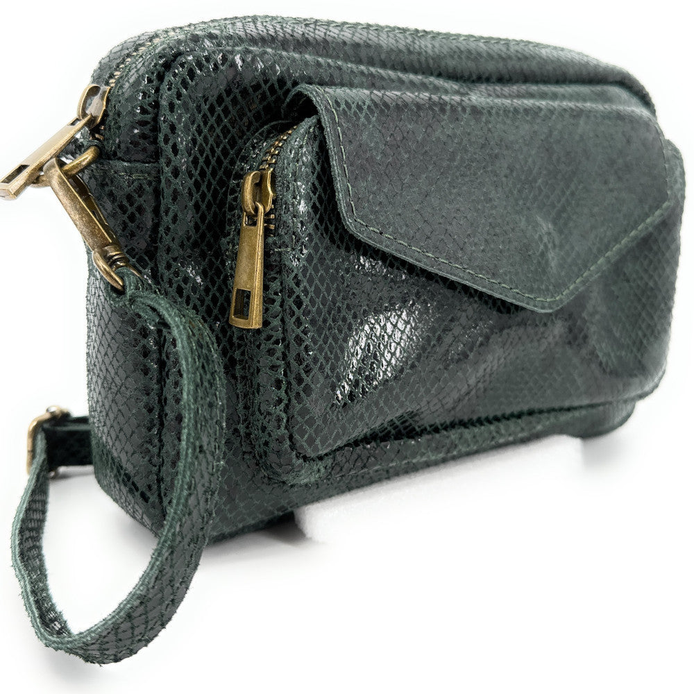 Sac à main trotteur en cuir embossé verni OURASI Vert forêt
