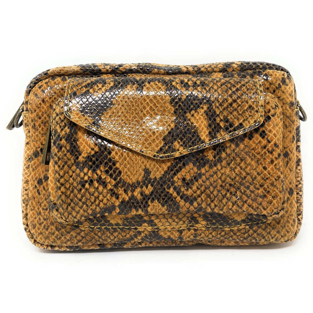 Sac à main trotteur en cuir embossé verni OURASI Serpent orange