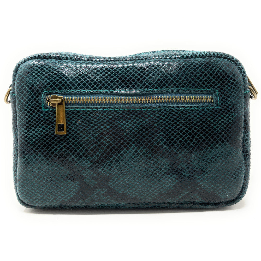 Sac à main trotteur en cuir embossé verni OURASI Bleu vert canard