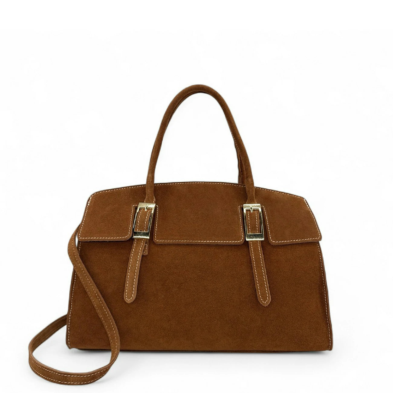 Sac mallette en croûte de cuir WHAT'S UP Camel foncé
