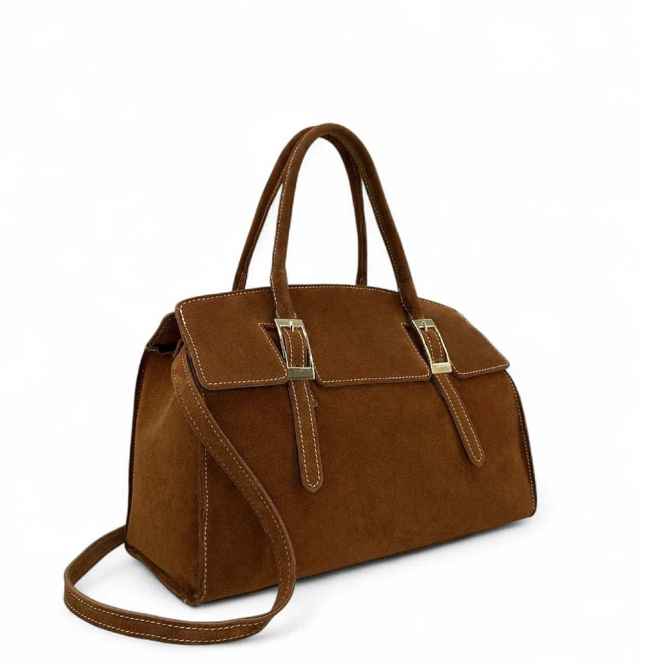Sac mallette en croûte de cuir WHAT'S UP Camel foncé