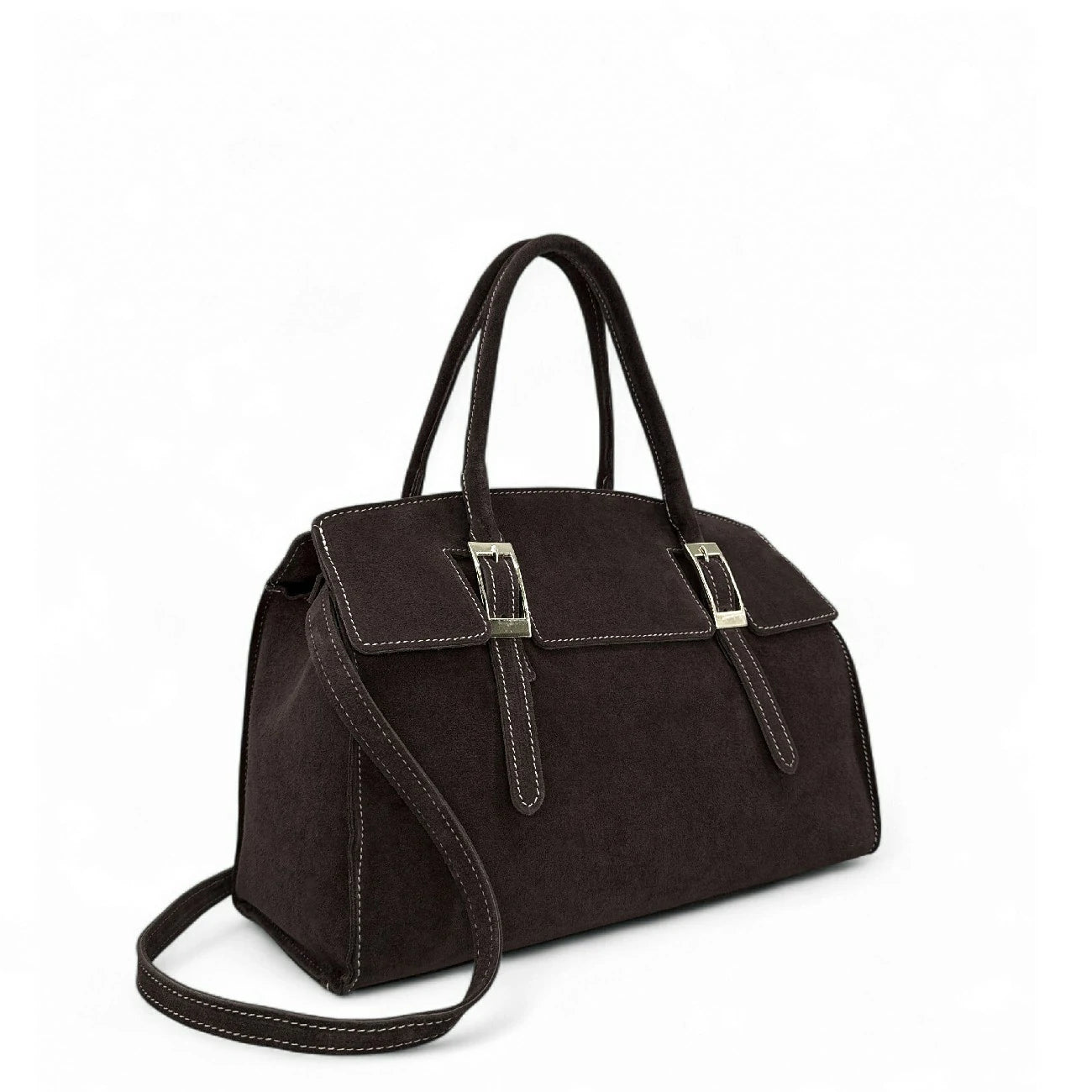 Sac mallette en daim WHAT'S UP Chocolat