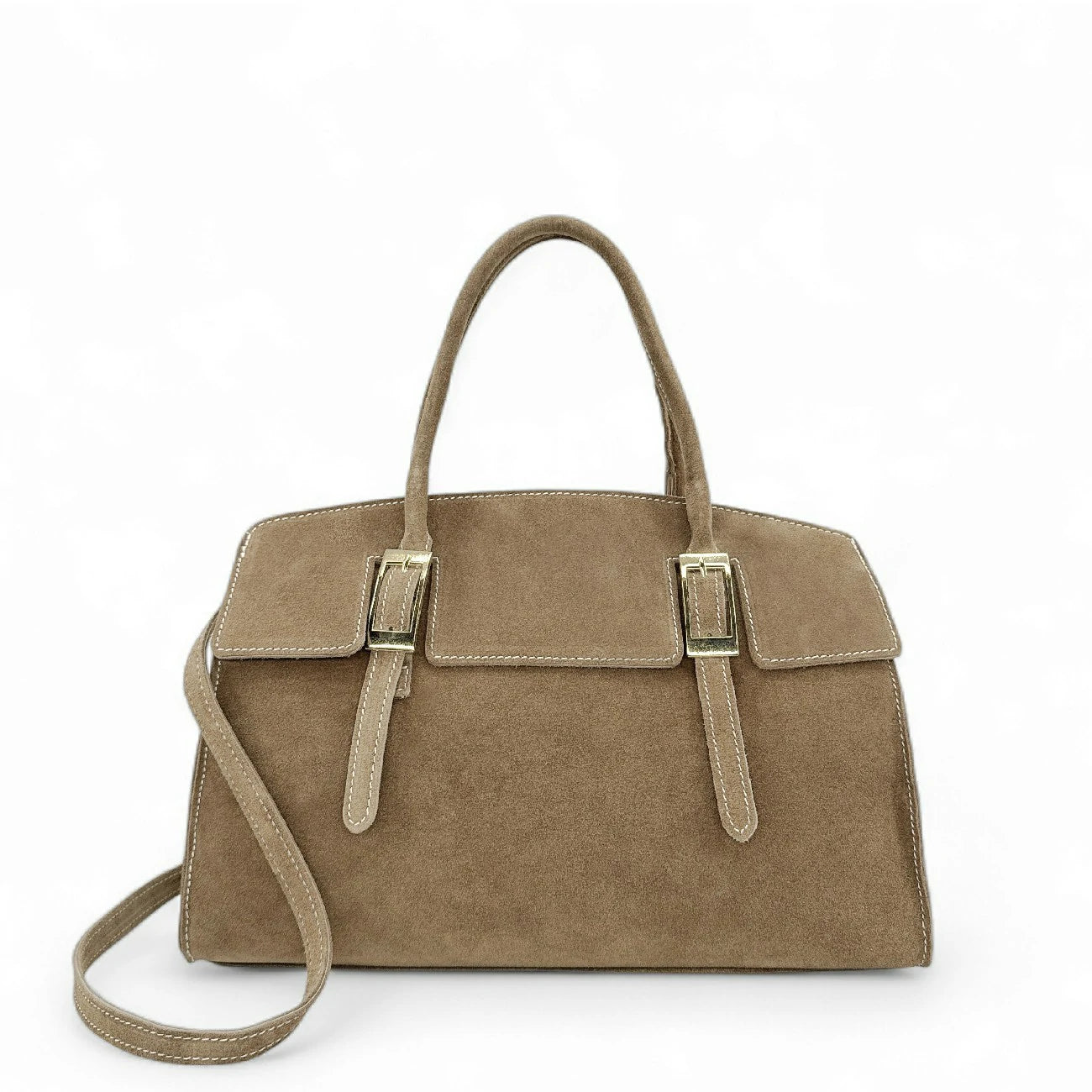 Sac mallette en croûte de cuir WHAT'S UP Taupe