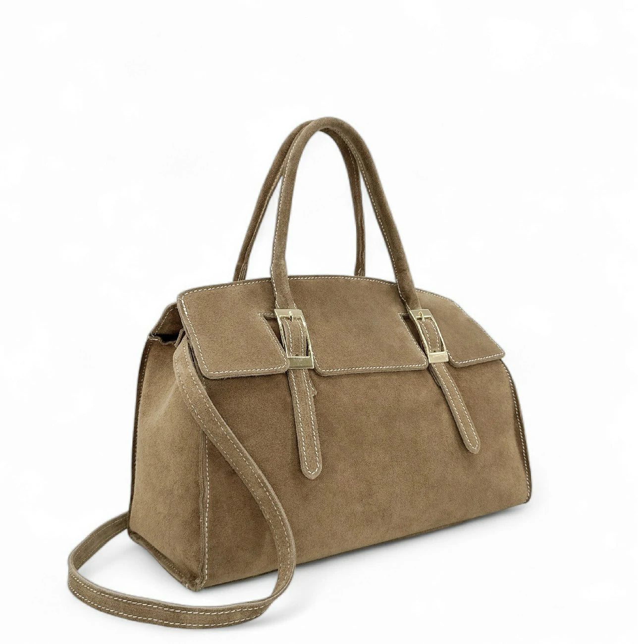 Sac mallette en croûte de cuir WHAT'S UP Taupe