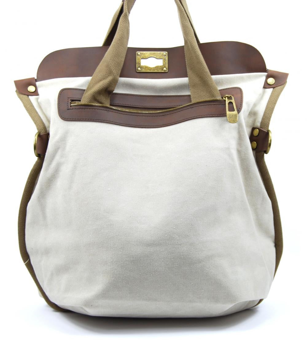Sac à main week-end cuir et toile BARBADE Beige crème
