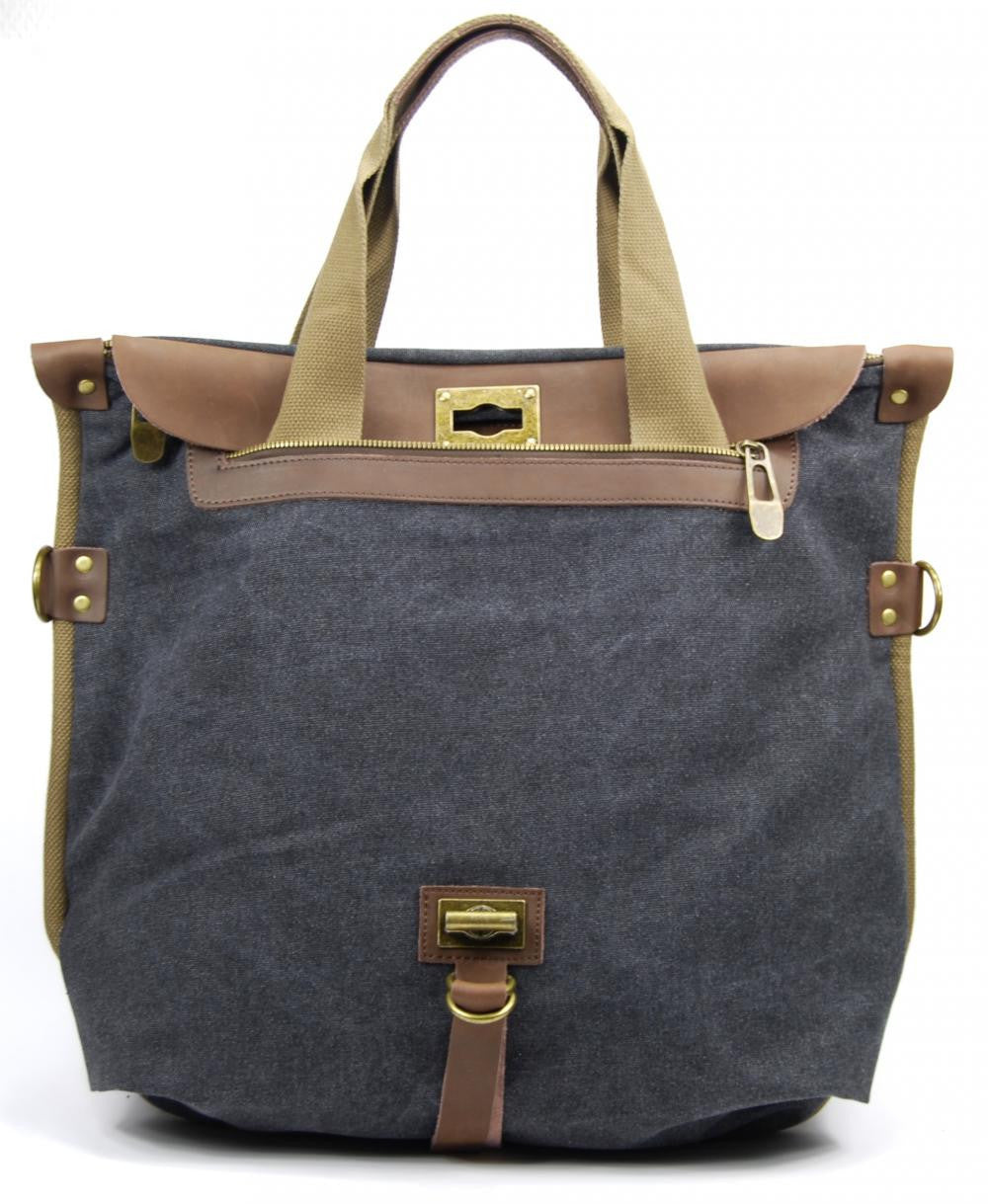 Sac à main week-end cuir et toile BARBADE Noir