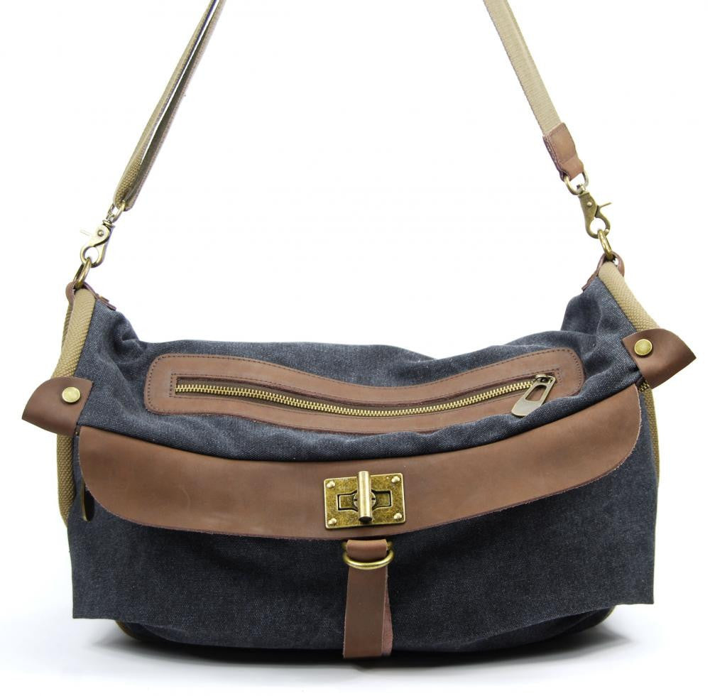 Sac à main week-end cuir et toile BARBADE Noir