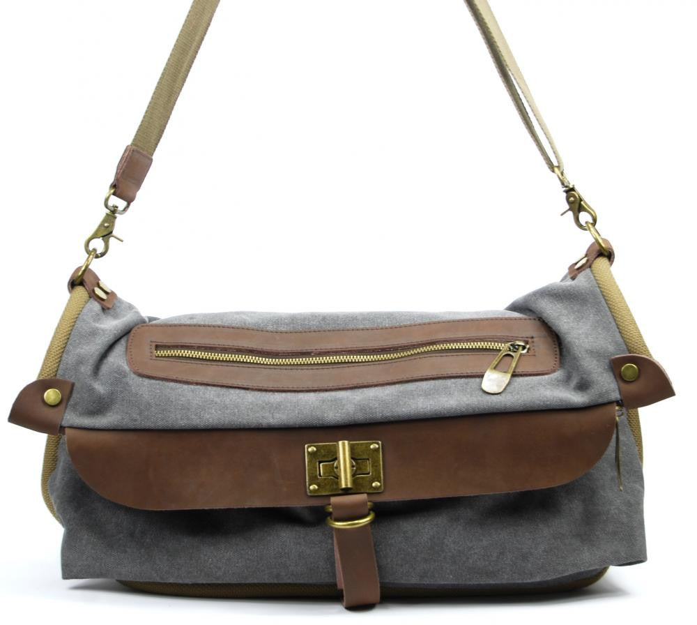 Sac à main week-end cuir et toile BARBADE Gris clair