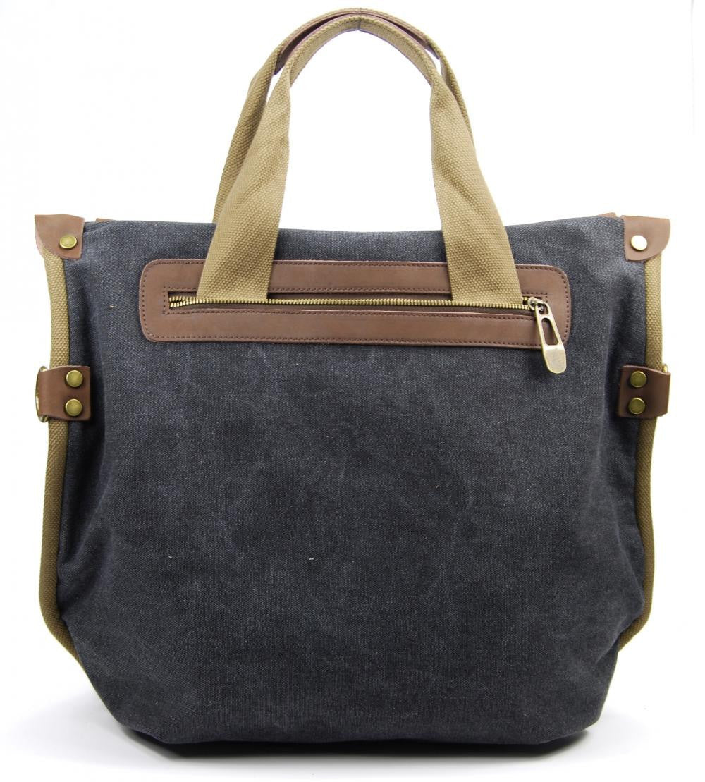 Sac à main week-end cuir et toile BARBADE Noir