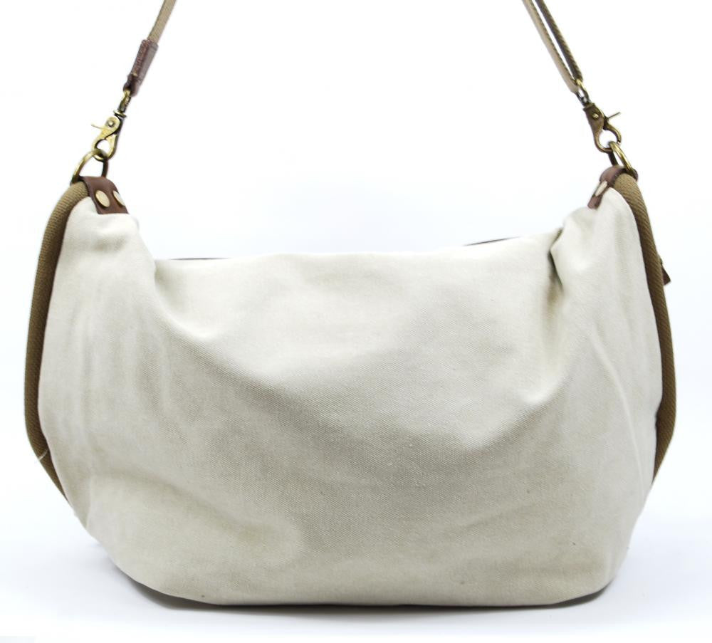 Sac à main week-end cuir et toile BARBADE Beige crème