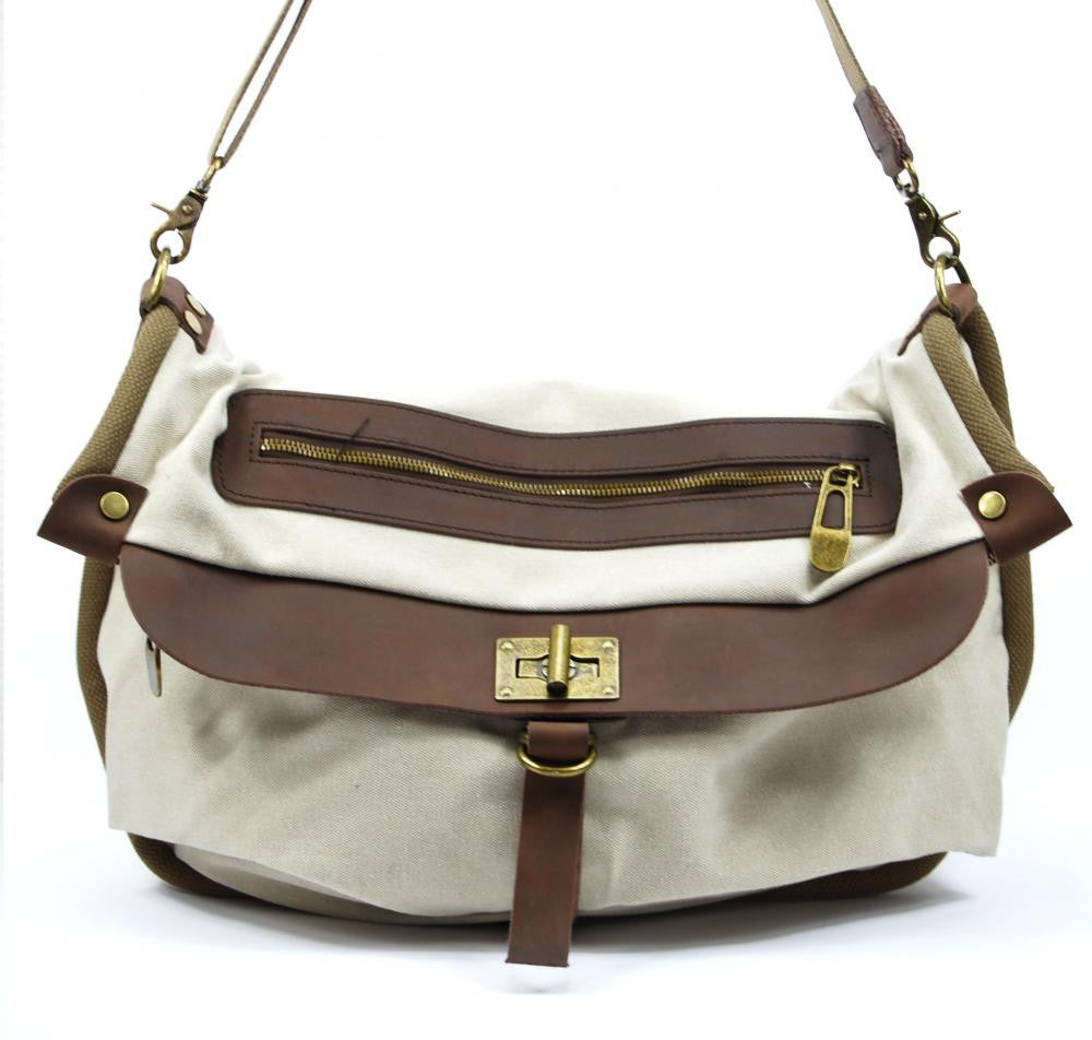 Sac à main week-end cuir et toile BARBADE Beige crème