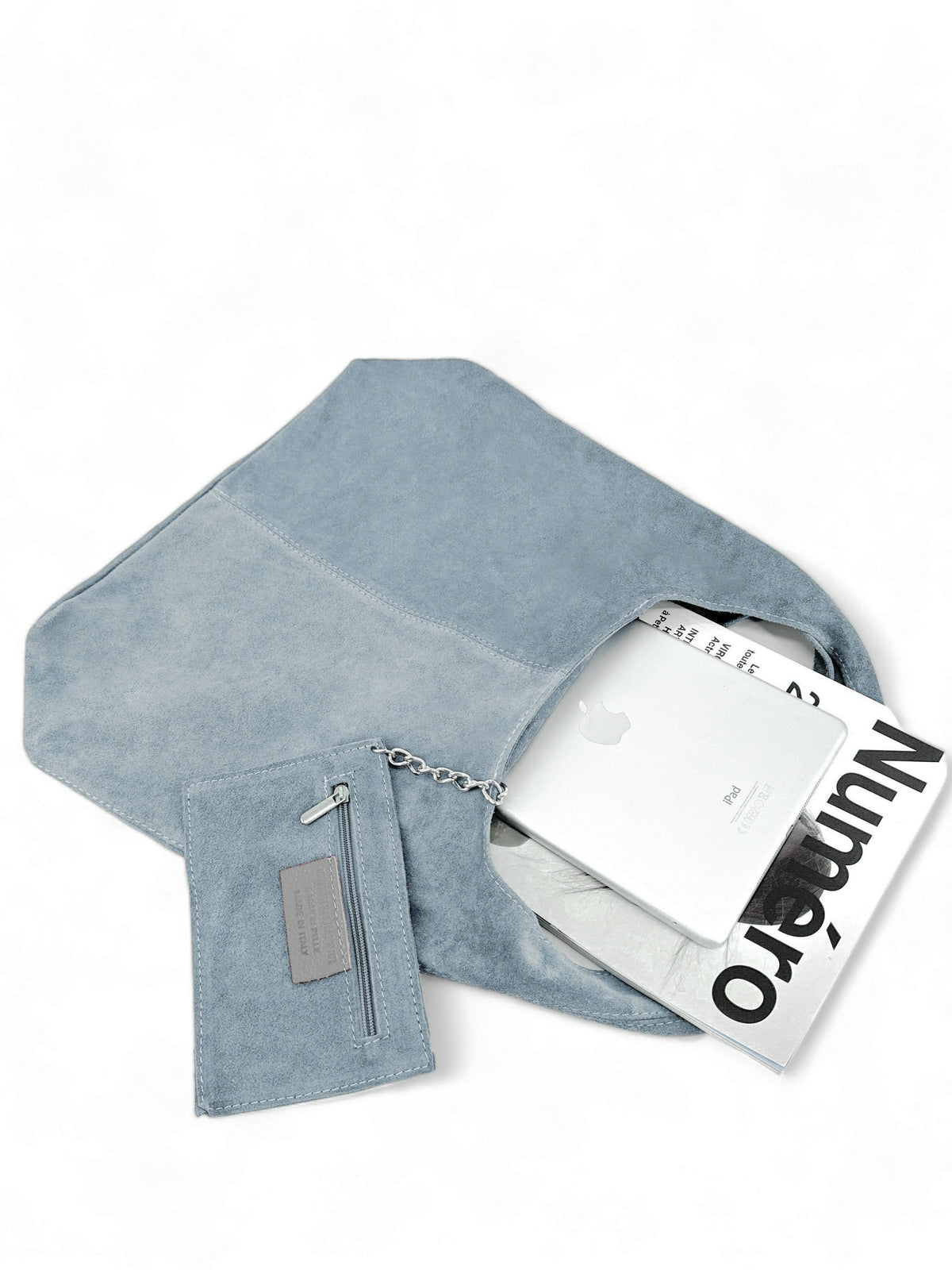 Borsa a mano a forma di HOBO in pelle scamosciata EVA Blu pastello
