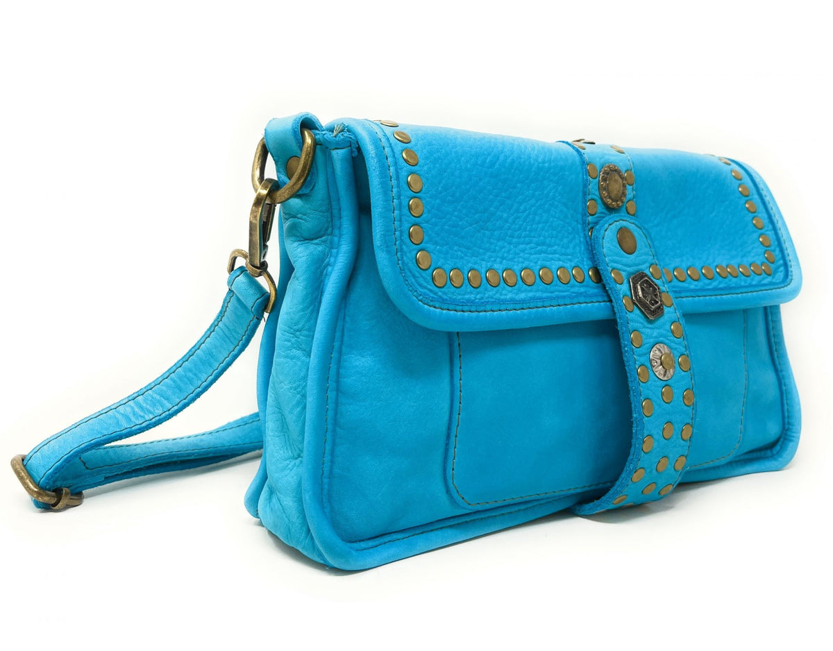 Sac french stick en cuir vintage MISS COACHELLA Bleu turquoise