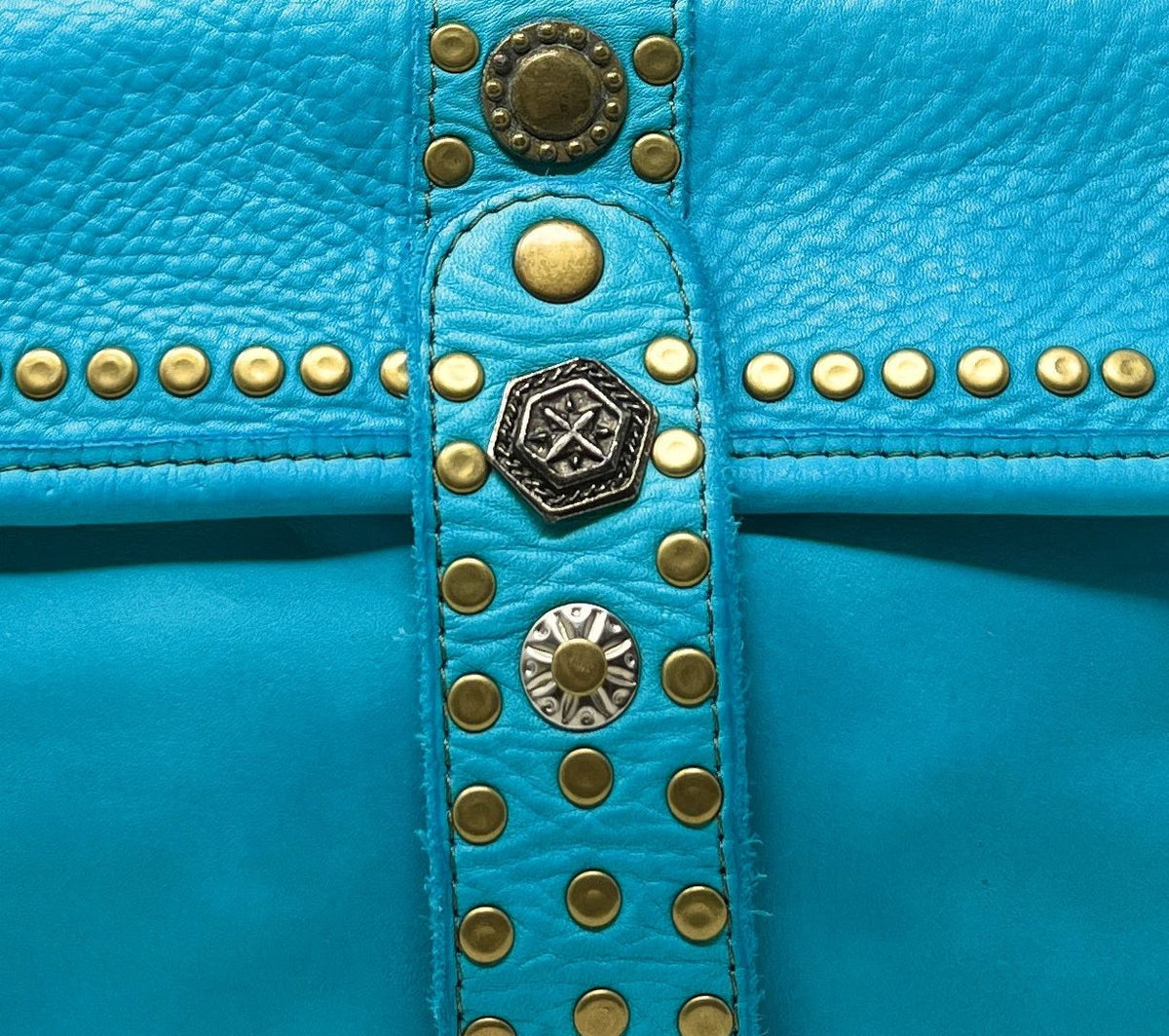 Sac french stick en cuir vintage MISS COACHELLA Bleu turquoise