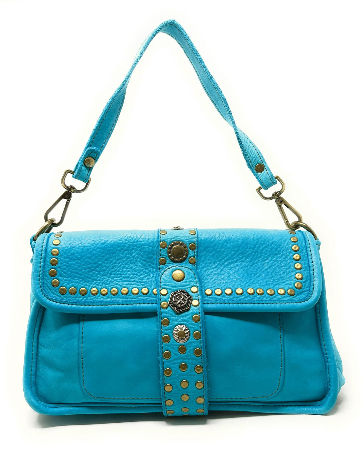 Sac french stick en cuir vintage MISS COACHELLA Bleu turquoise