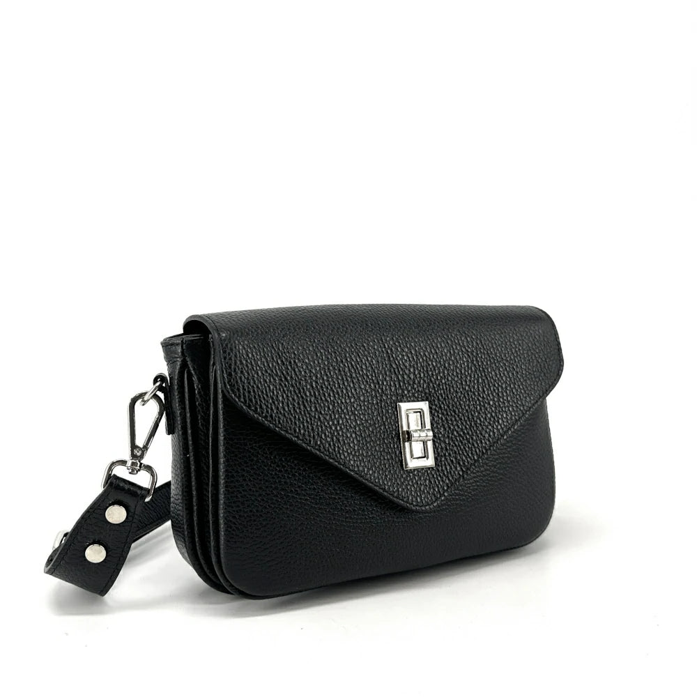 Borsa a tracolla in pelle martellata BAGGY Nero