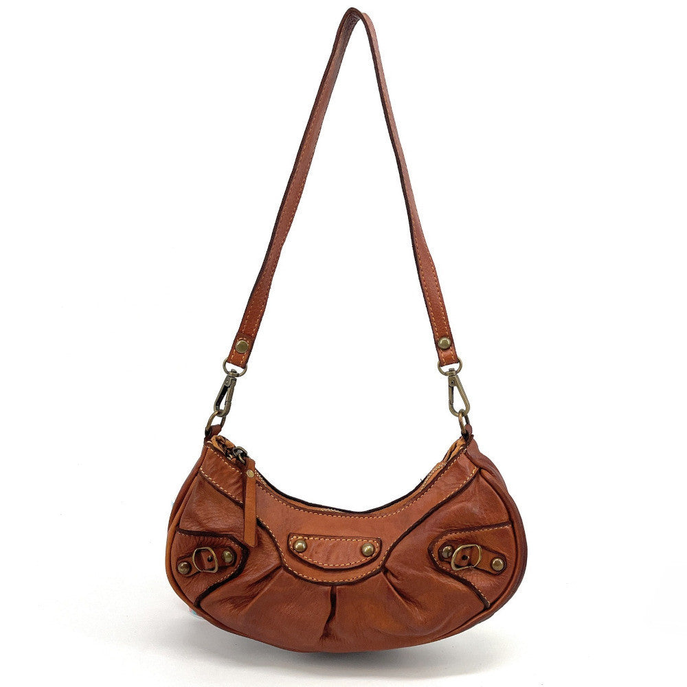 Sac croissant en cuir vintage MISS LUNA Camel