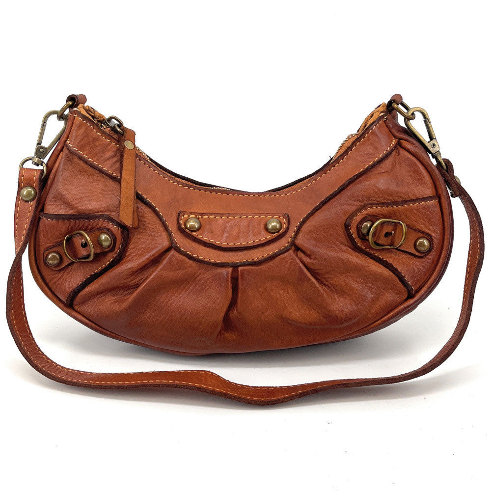 Sac croissant en cuir vintage MISS LUNA Camel