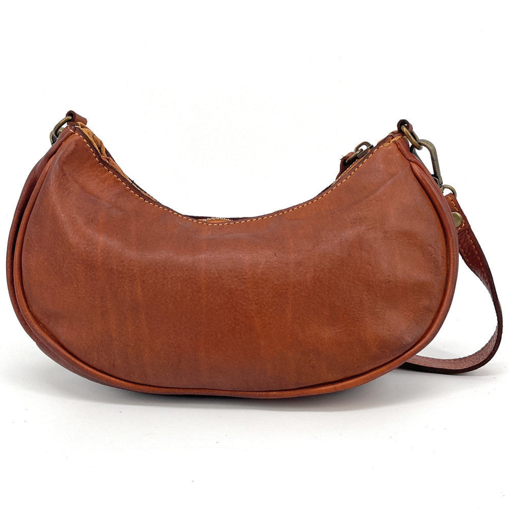 Sac croissant en cuir vintage MISS LUNA Camel