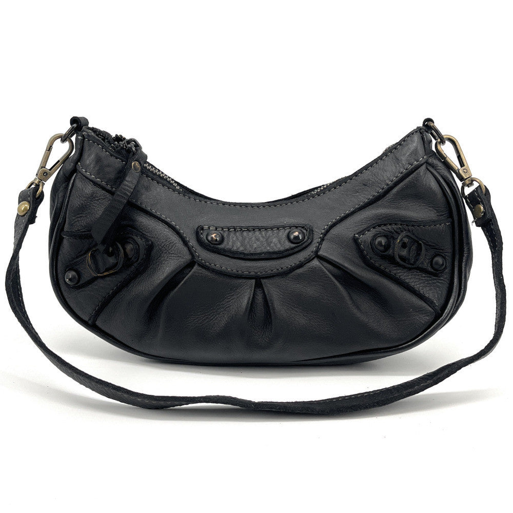 Sac croissant en cuir vintage MISS LUNA Noir
