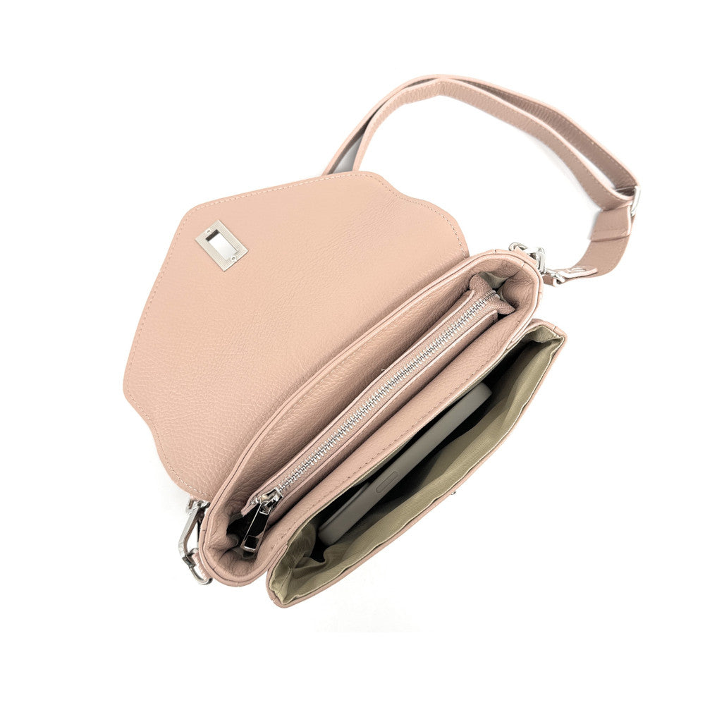 Sac french stick en cuir grainé BAGGY Rose nude