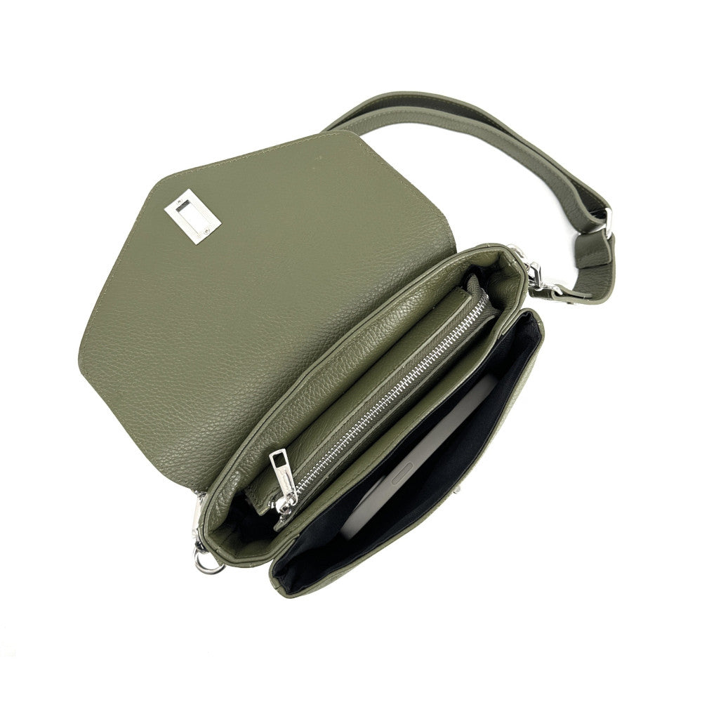 Sac french stick en cuir grainé BAGGY Kaki