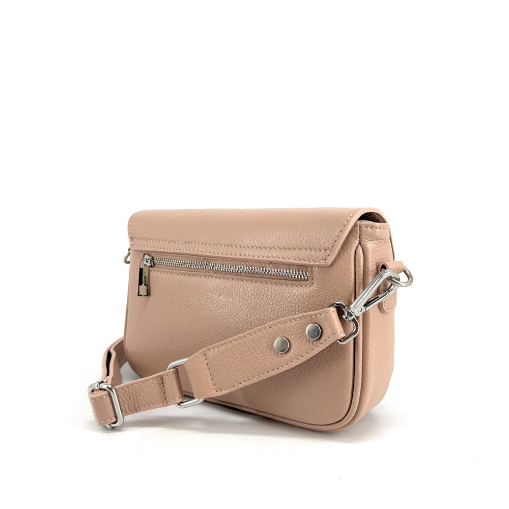 Sac french stick en cuir grainé BAGGY Rose nude