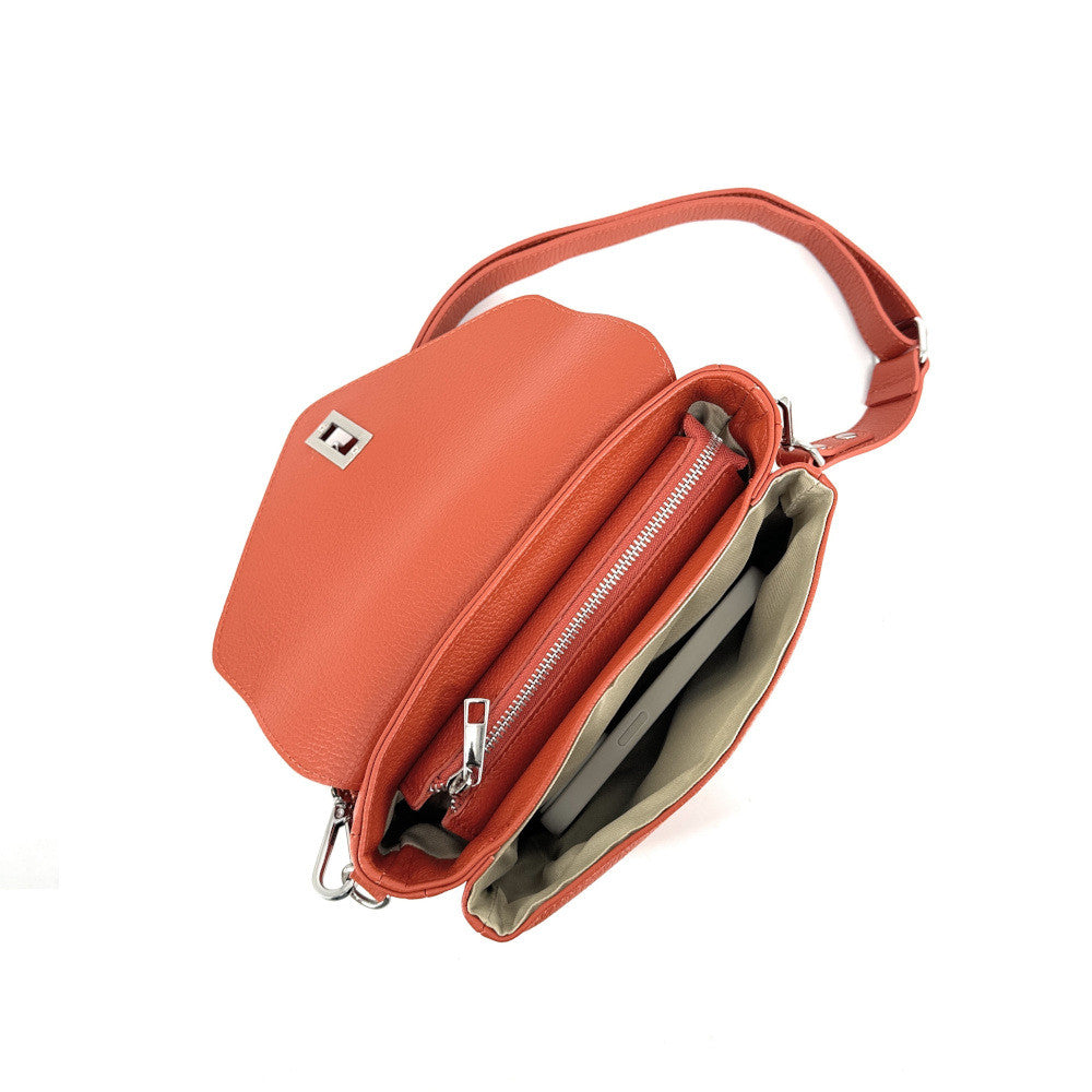 Sac french stick en cuir grainé BAGGY Mandarine