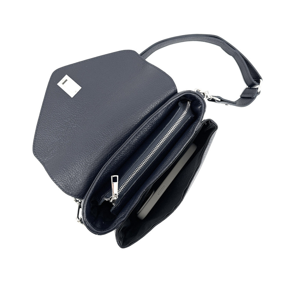 Sac french stick en cuir grainé BAGGY Bleu marine