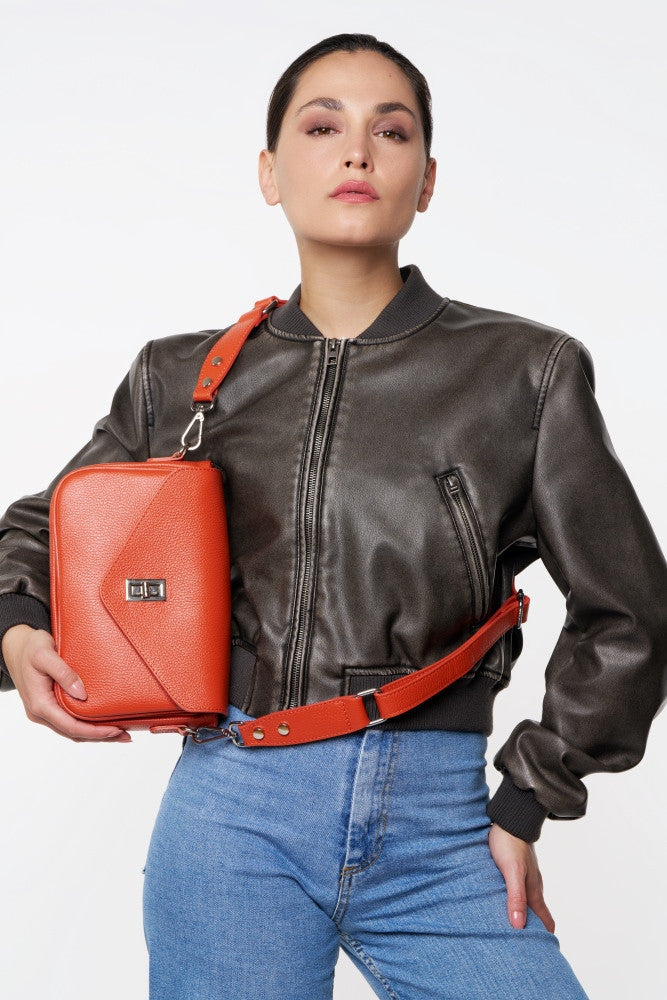 Sac french stick en cuir grainé BAGGY Mandarine