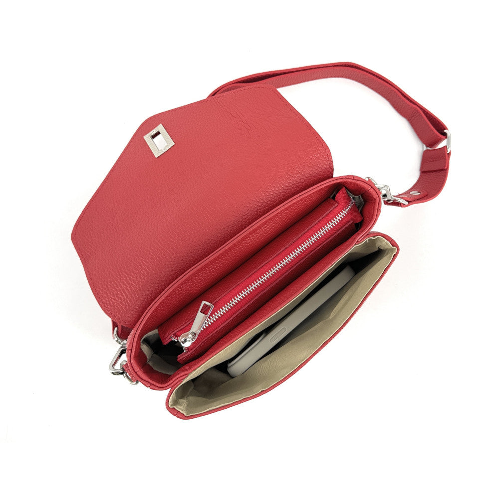 Sac french stick en cuir grainé BAGGY Rouge garance
