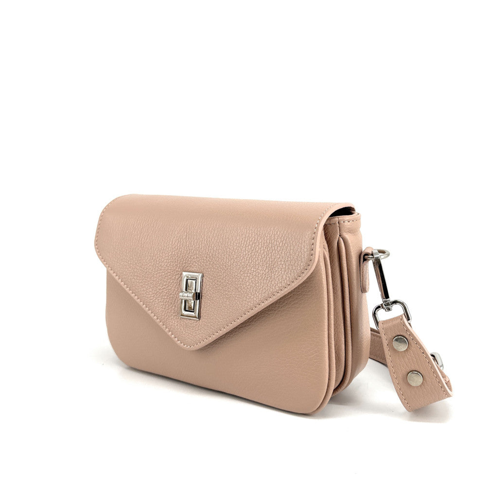 Sac french stick en cuir grainé BAGGY Rose nude