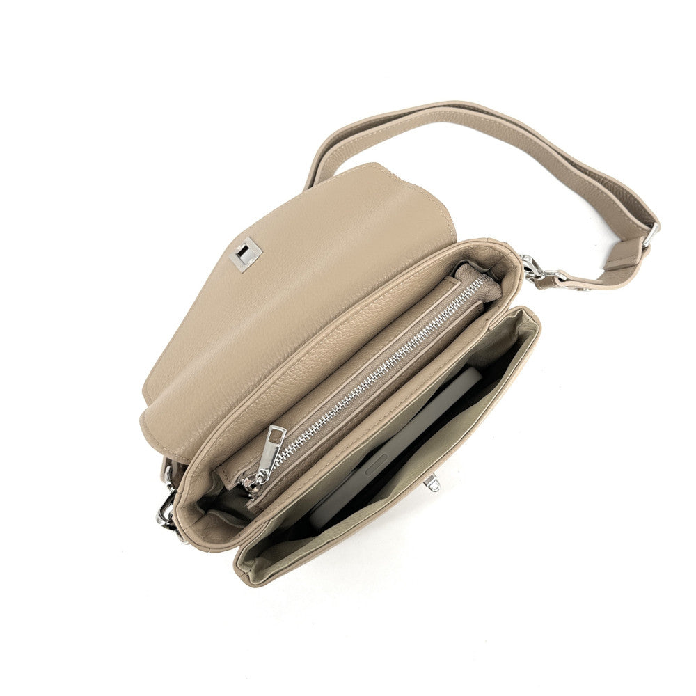 Sac french stick en cuir grainé BAGGY Taupe clair