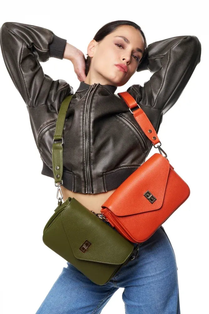 Sac french stick en cuir grainé BAGGY Kaki